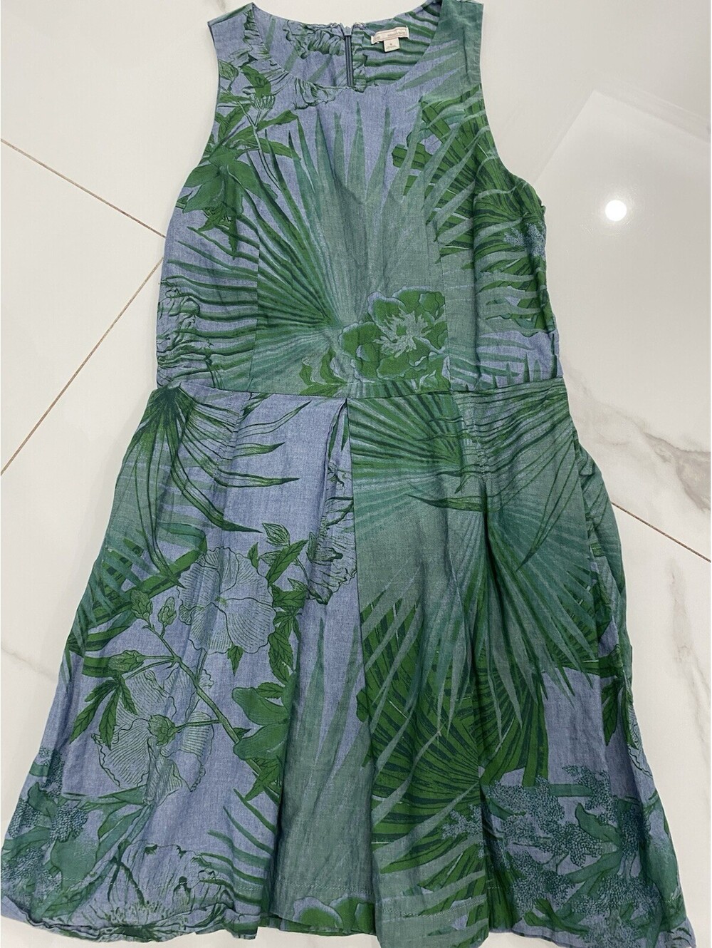 Gap Kids Girl Green and blue Tropical Dress Size 6, lined, zipper, side pockets